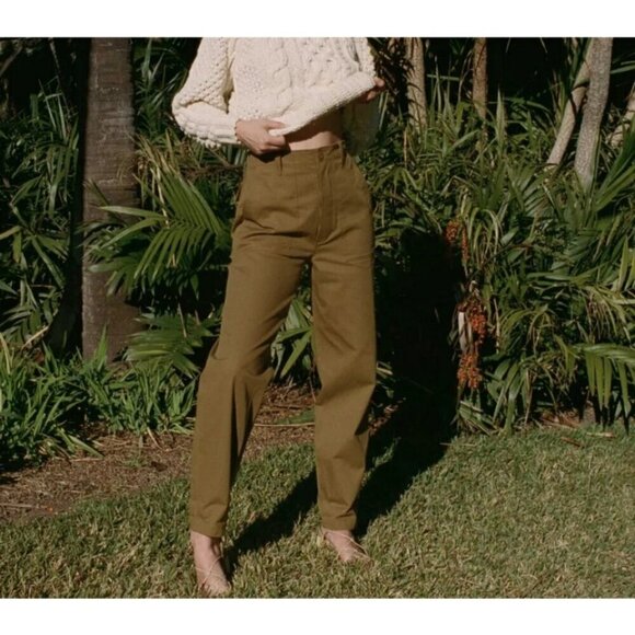 💕DOEN💕 Walker Pant ~ Barrel Leg Button Fly Pants Boscage 12 NWT - Picture 3 of 15